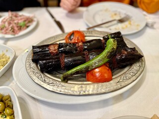 Turkish kebab with eggplant also called kebap in Turkey