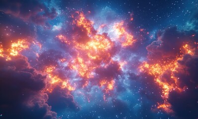 Fototapeta premium Cosmic Explosion of Colorful Gas Clouds Illuminating the Night Sky with Stars in a Stunning Display of Celestial Wonder and Beauty