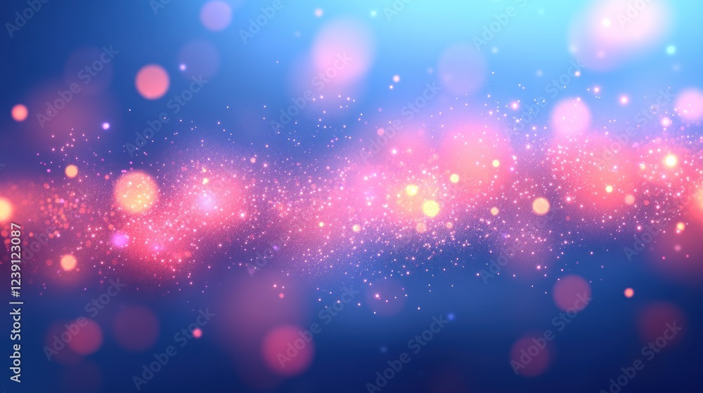 Poster soft glowing particles create a mesmerizing, colorful effect in the background