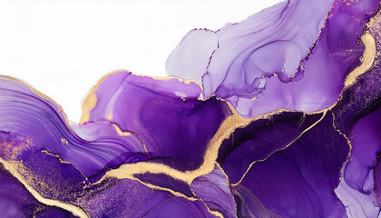 modern art painting in alcohol ink abstract violet purple fluid art with gold luxury marble stone texture background