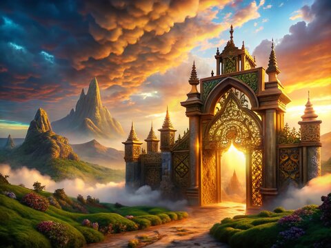 Mythical Asgard Gates Emerge Amidst Mist and Norse Creatures