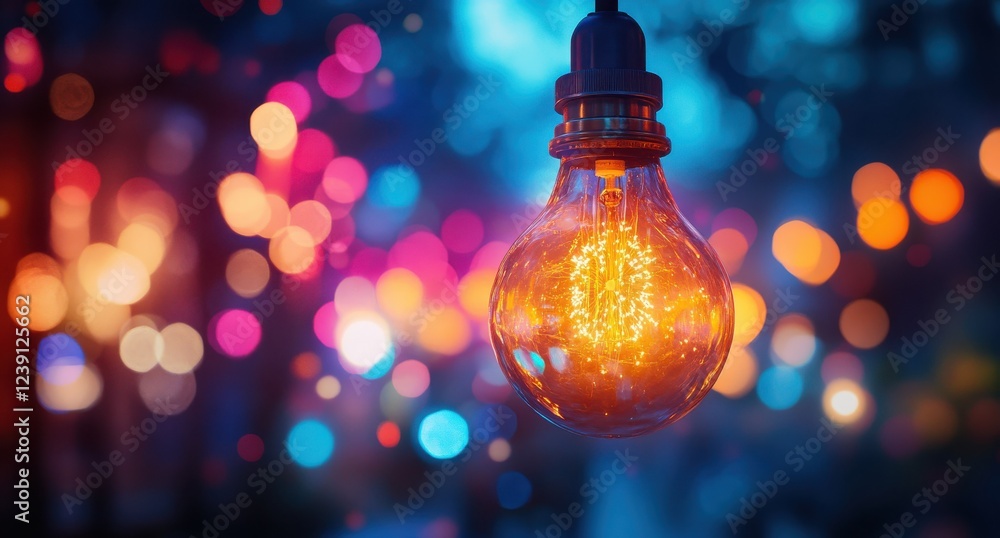 Poster elegant glowing light bulb surrounded by enchanting bokeh lights creating a magical ambiance during 