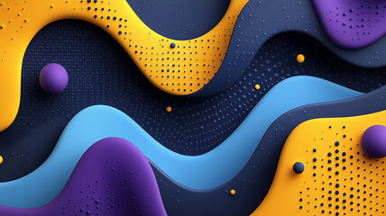 Obraz premium Dynamic abstract waves in vibrant colors of blue, yellow, and purple create visually striking design. smooth curves and textured elements evoke sense of movement and energy