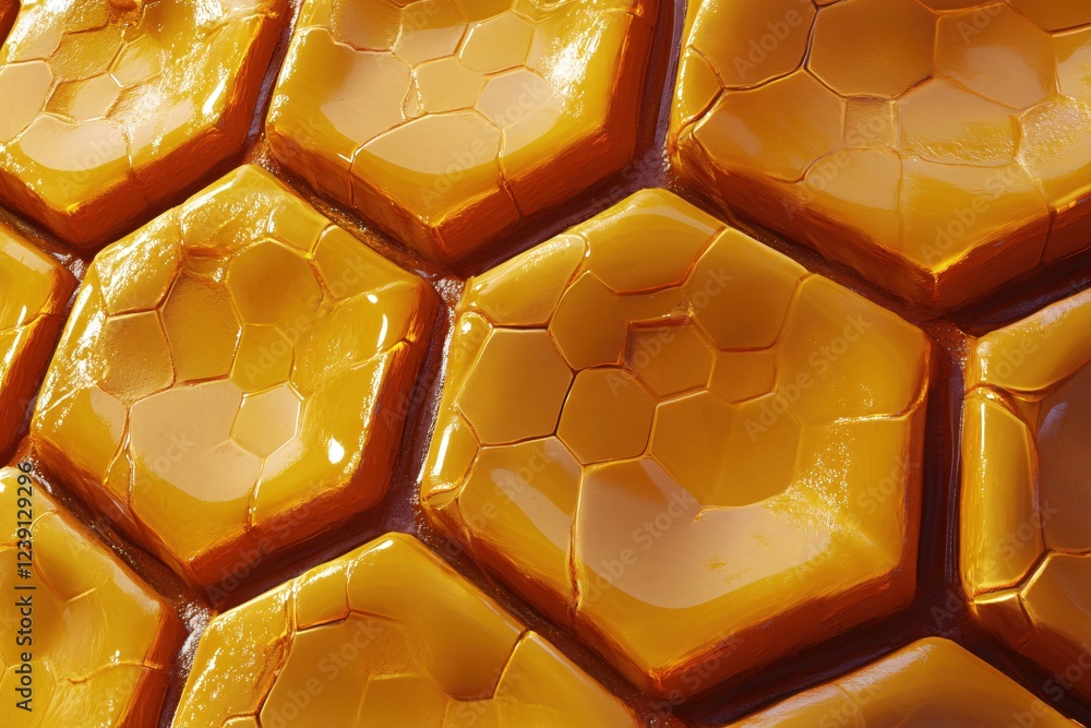 Aufkleber golden honey comb pattern with glossy surface and dark grout lines creates a warm texture