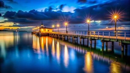 Night Ferry Pier Lightscape - Illuminated Dockscape at Dusk