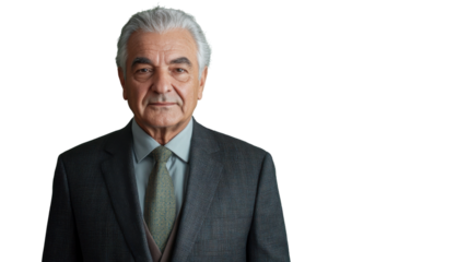 Senior businessman posing on transparent background