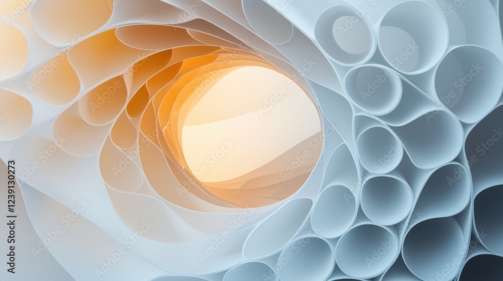 Poster abstract representation of mathematical concepts featuring curved structures and light gradients