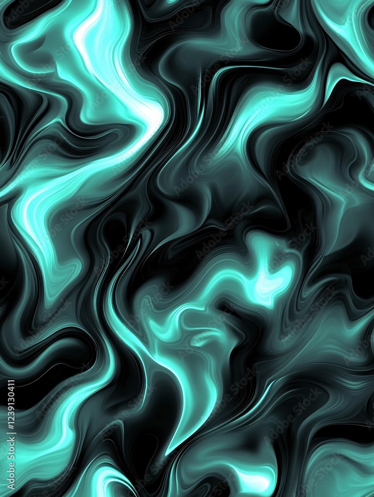 Poster abstract teal and black flowing liquid pattern with smooth gradients and subtle highlights