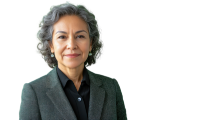 Smiling senior businesswoman posing with transparent background