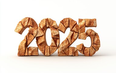 Fototapeta premium 2025 Created from Crispy Apple Chips with Cinnamon Isolated on a White Background