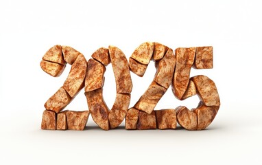 Fototapeta premium 2025 Created from Crispy Apple Chips with Cinnamon Isolated on a White Background