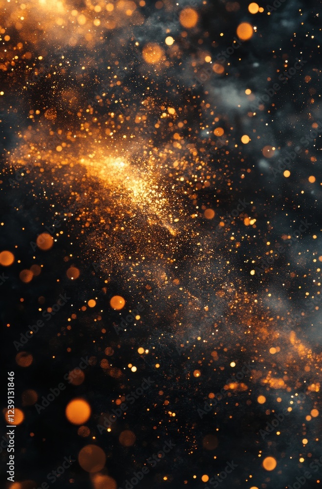 Poster glowing particles in dark space creating mystical atmosphere and cosmic landscape with shimmering li