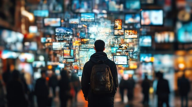 A Person Overwhelmed By A Digital World Of Images