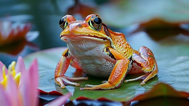 a frog on a lotus leaf in a swamp footage
