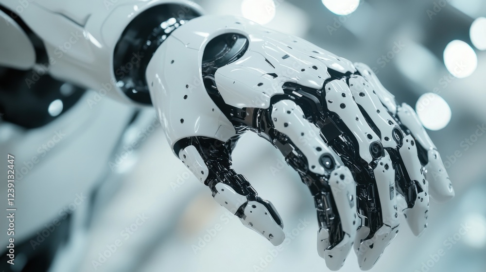 Poster futuristic robotic hand with advanced mechanical design and high-tech features