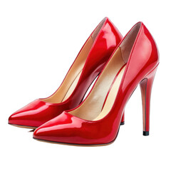 Elegant red patent leather high heels fashion shoes pair sexy woman style on transparent background