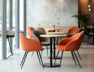 Modern Cafe Interior Design: Orange Chairs and Tables