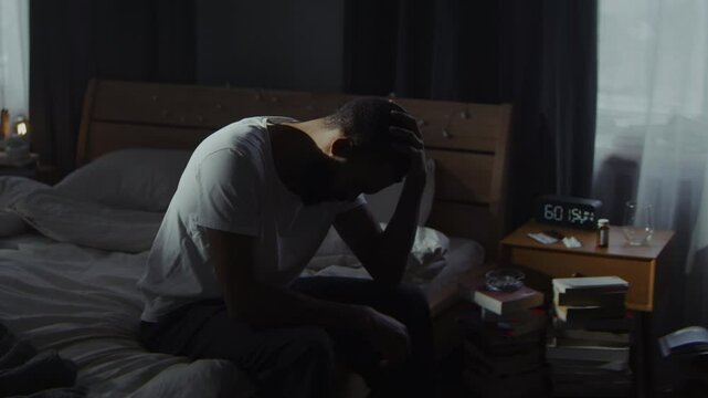 Black bearded man gives up at depression enhancement period