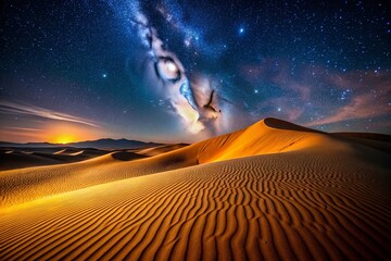 Fototapeta premium Night Photography: Starry Sky over Desert Sand Dunes