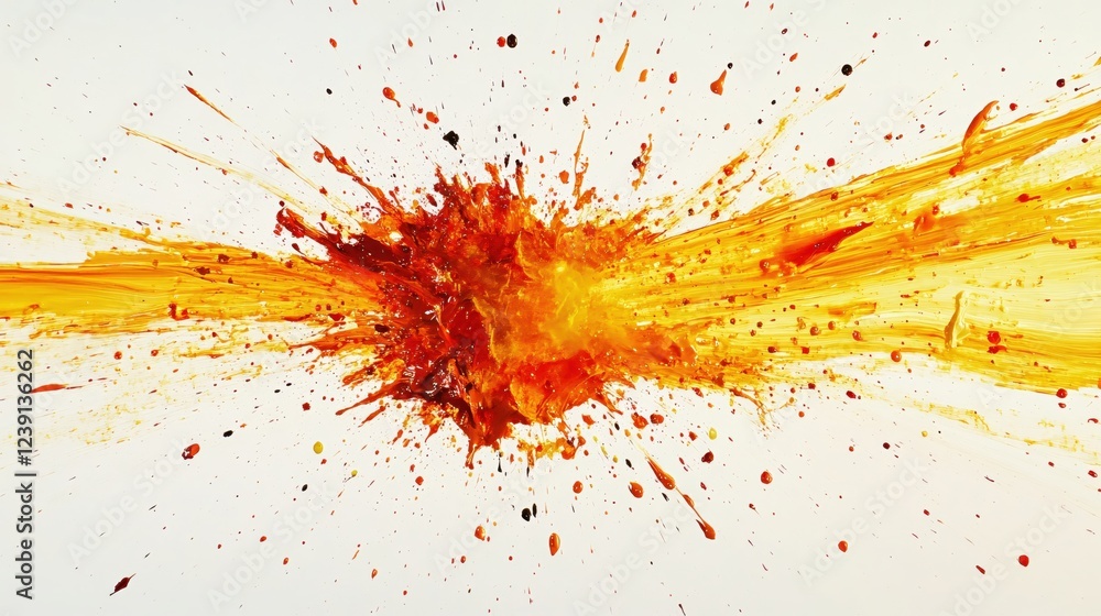 Poster abstract orange paint splash on a white background creating a dynamic and vibrant texture