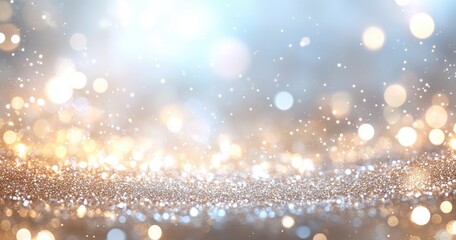 Obraz premium Shimmering Gold and Silver Glitter Background with Soft Bokeh Effect for Celebrations, Decorations, and Festive Themes