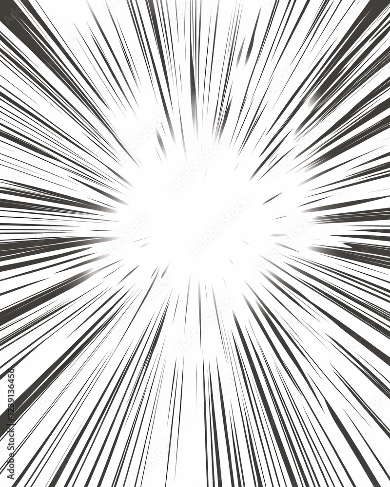 Poster dynamic speed lines radiating from center in black and white creating a sense of motion