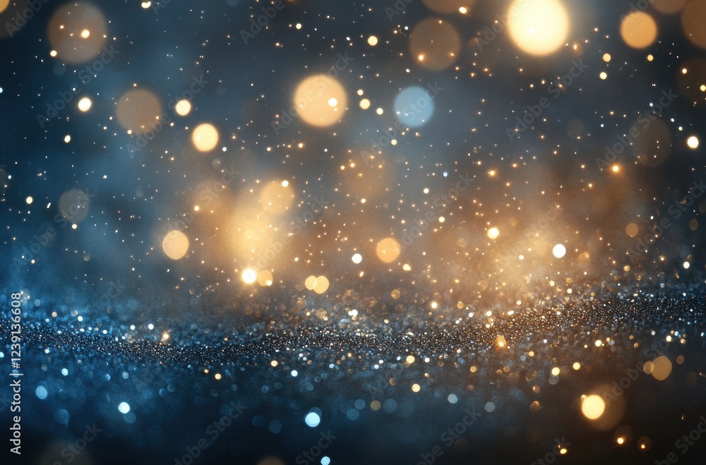 Poster shimmering particles of light in a beautiful abstract background with glittering bokeh effect in blu