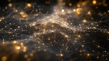 Cosmic glow: abstract network of glowing dots and lines in dark space