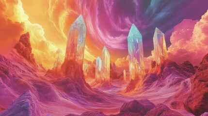 Crystal Peaks in a Vibrant Alien Landscape
