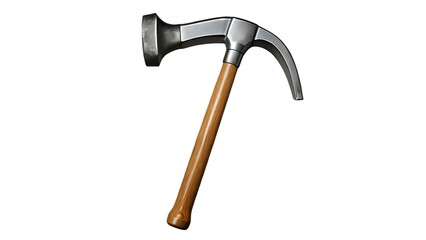 A studio shot of a claw hammer with a wooden handle, isolated on a white background. The hammer head is metallic, showing a reflective surface.