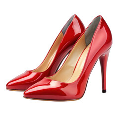 Elegant red patent leather high heels fashion shoes pair toe sexy item on transparent background