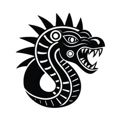 Fototapeta premium Mesoamerican Styled Serpent Face Tattoo A Mythological Reptile Ink Graphic