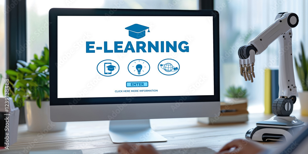 Poster e-learning website with brisk sofware for student to study online on the internet network