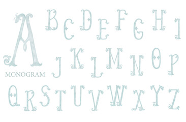 Watercolor Alphabet on the White Background. Retro Monogram.