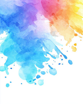 Vibrant watercolor splatter in blue, purple, orange, and pink hues