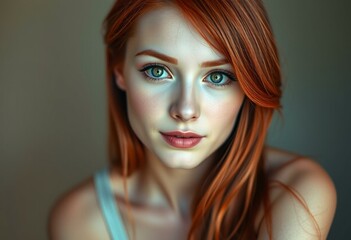 Fototapeta premium Photorealistic portrait of a female with bright red hair