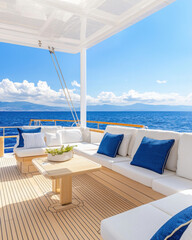 Fototapeta premium Luxurious yacht interior with panoramic ocean view and comfortable seating