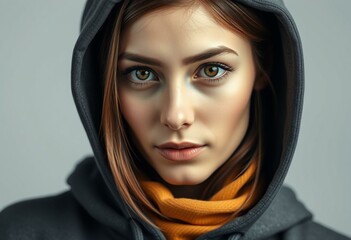 Fototapeta premium Female portrait with hood and subtle background
