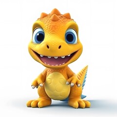Cute cartoon dinosaur smiles, isolated, white background, children's book illustration
