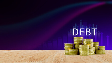 Debt growth coin and percentage for debt reduction concept, growth of public debt, Delve deeper the complex concept of debt and significant impact on effectively managing personal finances.