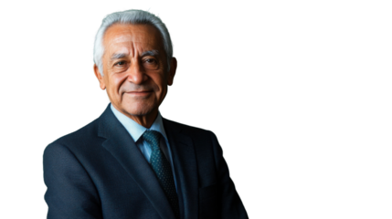 Senior businessman smiling with transparent background