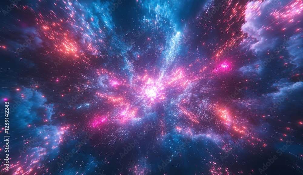 Poster stunning cosmic explosion in vibrant colors capturing the essence of starry universe with bright spa