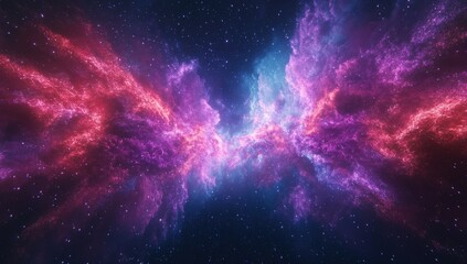 Stunning cosmic nebula in vibrant colors featuring pink, purple, and blue hues with a starry backdrop, showcasing the beauty of deep space and astronomy.