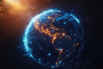 Futuristic Earth with Glowing Data Connections in Cyberpunk Style