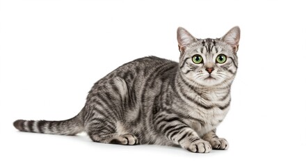 Fototapeta premium Adorable Silver Tabby Cat Domestic Pet Studio Shot
