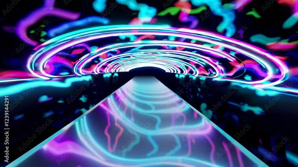Aufkleber vibrant neon lights create a mesmerizing spectacle in a futuristic tunnel, casting dynamic reflectio