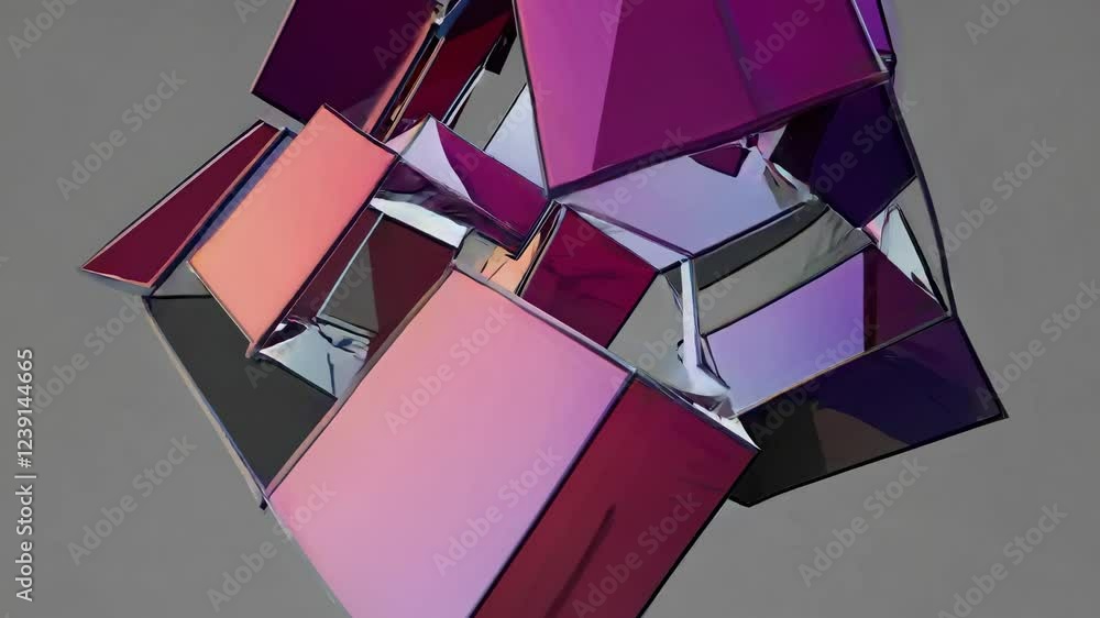 Poster glossy pink and purple cubes interlock, creating a complex, abstract structure that embodies modern 