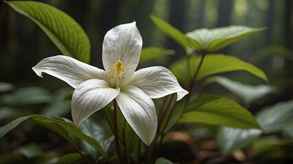 closeup of a trillium on a rainforest background