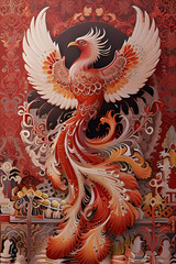 Obraz premium Rise of the Phoenix: A Majestic Asian-Inspired Design of Fire and Elegance