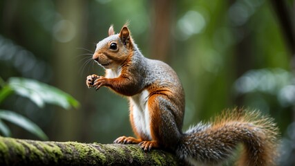 Obraz premium closeup of a squirrel on a rainforest background